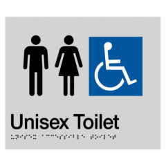 180x210mm - Braille - Silver PVC - Unisex Accessible Toilet