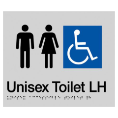 210x180mm - Braille - Silver PVC - Unisex Disabled Toilet LH
