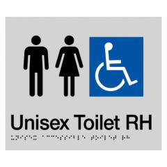 180x180mm - Braille - Silver PVC - Unisex Disabled Toilet RH
