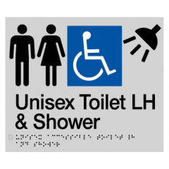 210x180mm - Braille - Silver PVC - Unisex Disabled Toilet & Shower LH