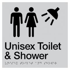 180x180mm - Braille - Silver PVC - Unisex Toilet & Shower