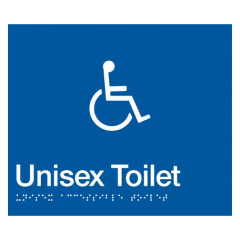 180x180mm - Braille - Blue PVC - Unisex Wheelchair Accessible Toilet
