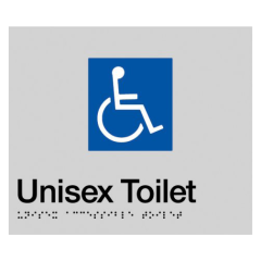 180x180mm - Braille - Silver PVC - Unisex Wheelchair Accessible Toilet