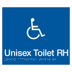 180x210mm - Braille - Blue PVC - Unisex Wheelchair Accessible Toilet RH