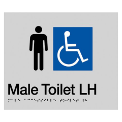 180x210mm - Braille - Silver PVC - Male Wheelchair Accessible Toilet LH