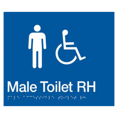 180x210mm - Braille - Blue PVC - Male Wheelchair Accessible Toilet RH