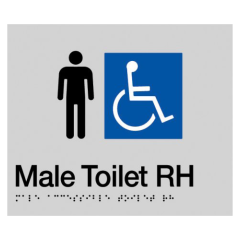 180x210mm - Braille - Silver PVC - Male Wheelchair Accessible Toilet RH