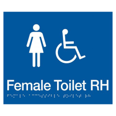 180x210mm - Braille - Blue PVC - Female Wheelchair Accessible Toilet RH