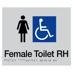180x210mm - Braille - Silver PVC - Female Wheelchair Accessible Toilet RH