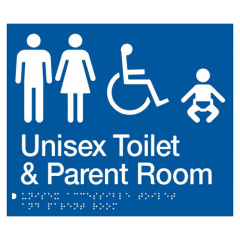 180x210mm - Braille - Blue PVC - Unisex Toilet & Parent Room