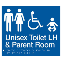 180x210mm - Braille - Blue PVC - Unisex Toilet LH & Parent Room