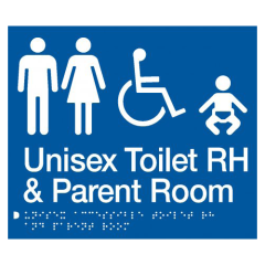 180x210mm - Braille - Blue PVC - Unisex Toilet RH & Parent Room