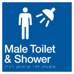 180x180mm - Braille - Blue PVC - Male Toilet & Shower