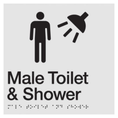 180x180mm - Braille - Silver PVC - Male Toilet & Shower
