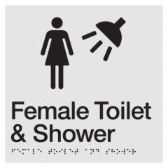 180x180mm - Braille - Silver PVC - Female Toilet & Shower