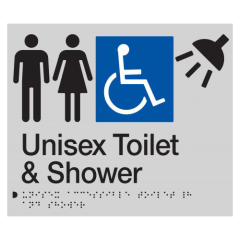 180x210mm - Braille - Silver PVC - Unisex Wheelchair Accessible Toilet & Shower