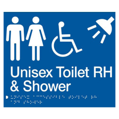 180x210mm - Braille - Blue PVC - Unisex Wheelchair Accessible Toilet & Shower RH