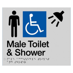180x210mm - Braille - Silver PVC - Male Wheelchair Accessible Toilet & Shower