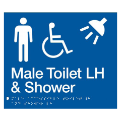 180x210mm - Braille - Blue PVC - Male Wheelchair Accessible Toilet & Shower LH