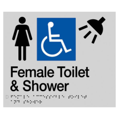 180x210mm - Braille - Silver PVC - Female Wheelchair Accessible Toilet & Shower