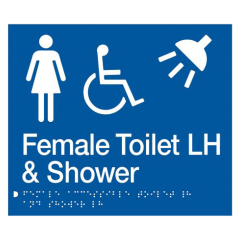 180x210mm - Braille - Blue PVC - Female Wheelchair Accessible Toilet & Shower LH
