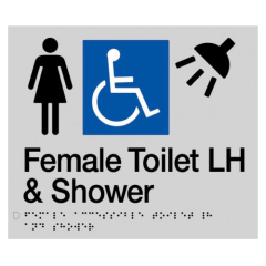 180x210mm - Braille - Silver PVC - Female Wheelchair Accessible Toilet & Shower LH