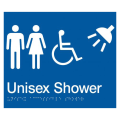 180x210mm - Braille - Blue PVC - Unisex Wheelchair Accessible Shower