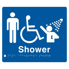 180x210mm - Braille - Blue PVC - Male Wheelchair Accessible Shower