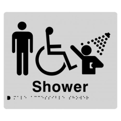 180x210mm - Braille - Silver PVC - Male Wheelchair Accessible Shower