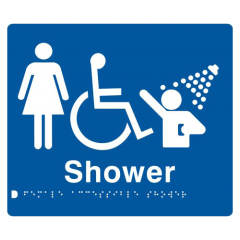 180x210mm - Braille - Blue PVC - Female Wheelchair Accessible Shower
