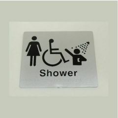 180x210mm - Braille - Silver PVC - Female Wheelchair Accessible Shower