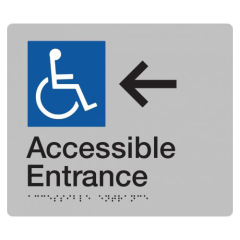 180x210mm - Braille - Silver PVC - Wheelchair Accessible Entrace Left