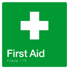 180x180mm - Braille - Green PVC - First Aid