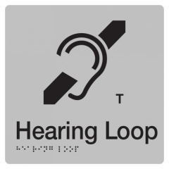 180x180mm - Braille - Silver PVC - Hearing Loop