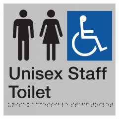 180x210mm - Braille - Silver PVC - Unisex Wheelchair Accessible Staff Toilet