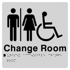 180x180mm - Braille - Silver PVC - Unisex Wheelchair Accessible Change Room