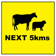 Stock (Sheep & Cattle Picto) Next 5km Sign, 600 x 600mm Corflute