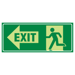 Running Man, Exit, Arrow Left, 350 x 140mm Luminous Metal