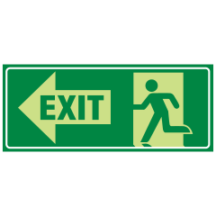 Running Man, Exit, Arrow Left, 350 x 140mm Luminous Self Adhesive