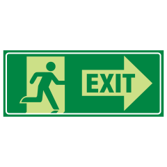 350x145mm - Metal - Luminous - Running Man With Exit and Right Arrow