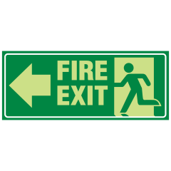 350x145mm - Self Adhesive - Luminous - Fire Exit with Arrow Left