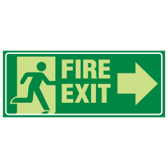350x145mm - Metal - Luminous - Fire Exit with Arrow Right