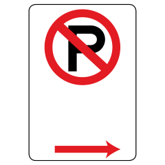 No Parking Symbol, Right Arrow, 400 x 300mm Metal