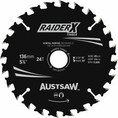 Austsaw RaiderX Timber Blade 136mm x 20_16 Bore x 24 T Thin Kerf