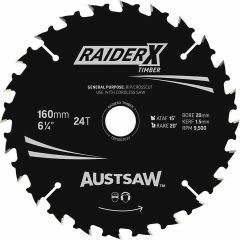 Austsaw RaiderX Timber Blade 160mm x 20_16 Bore x 24 T Thin Kerf