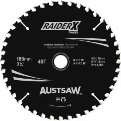 Austsaw RaiderX Timber Blade 185mm x 20_16 Bore x 40 T Thin Kerf
