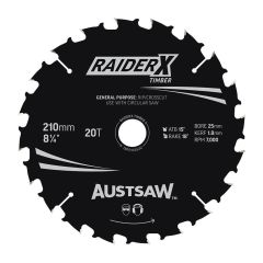 Austsaw RaiderX Timber Blade 210mm x 25_16 Bore x 20 T Thin Kerf