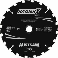 Austsaw RaiderX Timber Blade 235mm x 25 Bore x 20 T Thin Kerf