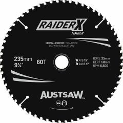Austsaw RaiderX Timber Blade 235mm x 25 Bore x 60 T Thin Kerf