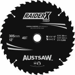 Austsaw RaiderX Timber Blade 305mm x 30 Bore x 25_4mm Bush 40 T T